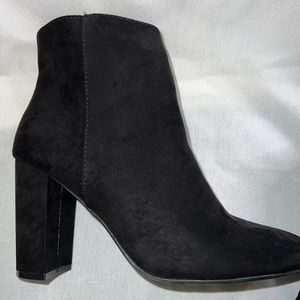 Material Girl- black faux suede ankle bootie. Size 9M